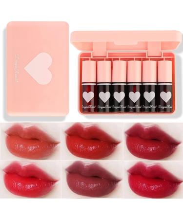 BANGFENG 6PCS Lip Stain Tint Set  Liquid Lip Blush & Cheek Tint Long-Lasting  Smudge-Proof  and Non-Drying Lip Tint with Rich Pigment for Natural-Looking Lips - Vibrant Plumping Glass Finish Lip Gloss Liquid Lipstick Set...