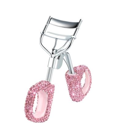Bling Rhinestone Eyelash Curlers Stainless Steel with Silicone Natural and Long Lasting Eyelash Fit for All Eye Shape Curved Lash Curler for Daily Makeup (Pink)