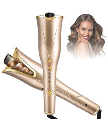 Hair Curler, Nityrliv Automatic Curling Iron Auto Rotating Curling Wand Wavy Look Curly Hair Curling Tools Fast Heating Auto Shut-Off & 4 Temps & 3 Timer Setting (Gold)