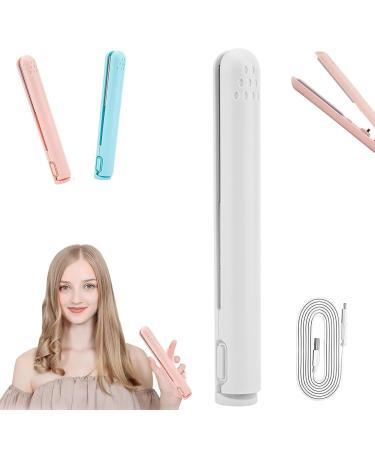 Mini Dual-Purpose Curling Iron 2 in 1 Hair Straightener and Curler Portable USB Plug-in Small Hair Curler Iron Ceramic Mini Hair Curling Iron for Short and Long Hair (White)