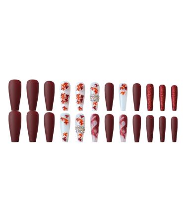Nail art patches beautiful and fashionable nail patches finger decorations cosmetics and decorative products extra long point diamond flame maple leaf wear nails removable fake nail patches nail Cz037 Flame Maple Leaf Glue Model