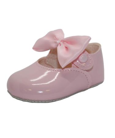 Baby Girls Pram Shoes Bow Button Up Soft Sole Made in Britain 2 UK Child Pink