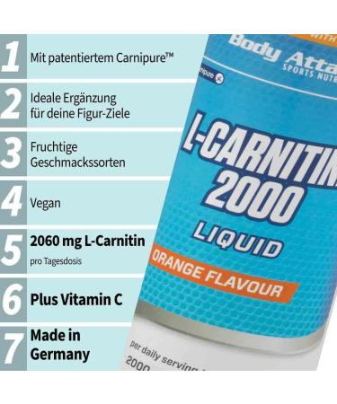Body Attack L-Carnitin Liquid 2000mg - Fruity Cherry Supplement with Vitamin C | 50 Portions | Made in Germany - 1000ml - Buy Online on GoSupps.com