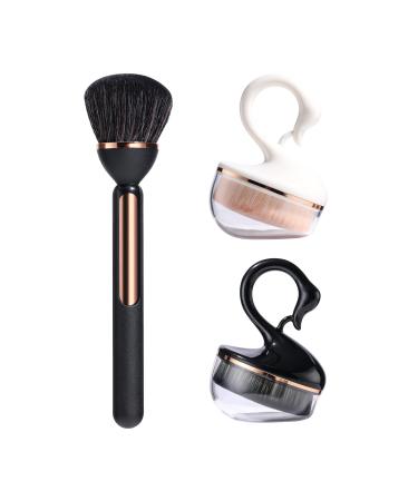 Oneleaf Foundation Makeup Brush Flat Top Kabuki for Blending Liquid Cream or Flawless Powder Cosmetics-Buffing Blending and Face Brush with Bonus Protective Case (Black white)