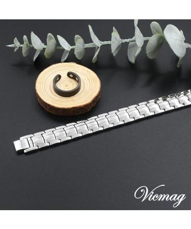 Vicmag Titanium Steel Magnetic Bracelet for Men - Double Row Ultra Strength Magnets with Adjustment Tool & Gift Box (Silver) - Perfect International Shipping - Buy Online on GoSupps.com