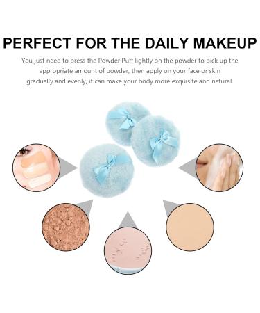 Buy Beavorty Large Fluffy Powder Puff Set - 3 Round Loose Powders with Ribbon Bow Handle | Sky Blue - Perfect for Face & Body - Buy Online on GoSupps.com