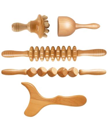 Set of 5 wooden set massager roller cellulite lymph drainage device for maderotherapy set wood therapy tool with box