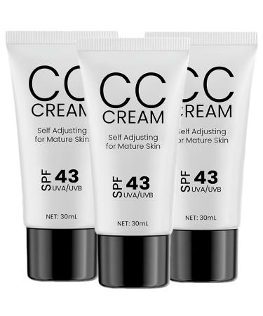 3PCS CC Cream for Older Women Skin Tone Adjusting Cc Cream Foundation Spf 43 Self Adjusting for Mature Skin Even Complexion Conceals Moisture & Anti Aging