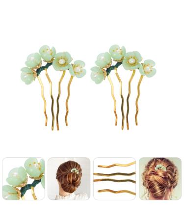 LALAFINA 2Pcs Vintage Jade Flower Hairpins - Chinese Traditional Hair Stick for Hanfu Headwear - Green - Buy Online on GoSupps.com