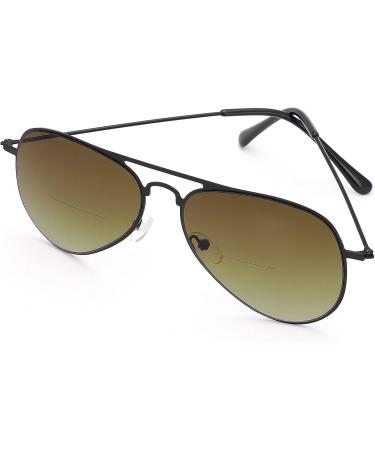 Yimi 2 Classic Bifocal Reading Glasses UV400 - Comfortable Metal Sunglasses for Men & Women - Black & Brown 2.0x - Buy Online on GoSupps.com