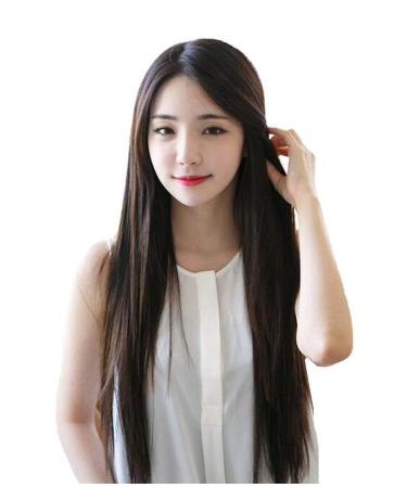 CLOCOLOR approx. 66cm Long Hair Wig Black Straight Wig Natural Synthetic Heat Resistant Synthetic Hair Cosplay Party Carnival Everyday