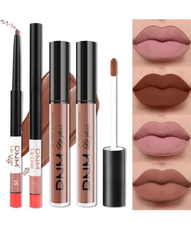 2 Colors Liquid Matte Lipstick and Lipliner Set  Brown Nude Lip Tint 24 Hour Waterproof Velvet Nonstick Cup Lipgloss Lip Stain Pigmented Lip Makeup Gift Sets for Girls and Women Labiales25&27 0.35 Fl Oz (Pack of 1) set06