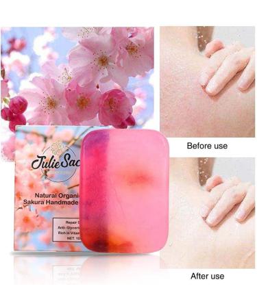 JulieSack Natural Organic Sakura Skin Repairer Handmade Exfoliating Soap Bar - 100g | Anti Glycerine Aging and Wrinkle Agent |Prevent Acne Pores Spots Blackhead | Facial & Body Cleaner - Buy Online on GoSupps.com