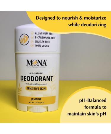 MONA BRANDS All Natural Deodorant For Women & Men | For Sensitive Skin | No Aluminum or Baking Soda | (2-Pack JASMINE 1.76 Oz each) - Buy Online on GoSupps.com