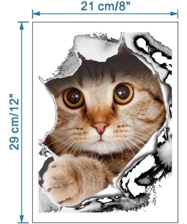 U-M 1 Sheet Funny Cat Dog 3D Wall Sticker Hole View Living Room Wall Decal Toilet Seat Cover Lid Sticker Mural Art Poster Background Bathroom Bedroom Cat as shown - Buy Online on GoSupps.com
