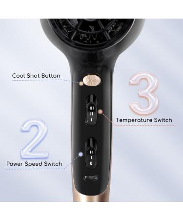 Aigostar Lora 2400W Ionic Hair Dryer - 3 Temperature Levels 2 Airflow Speeds Black - International Shipping Available - Buy Online on GoSupps.com