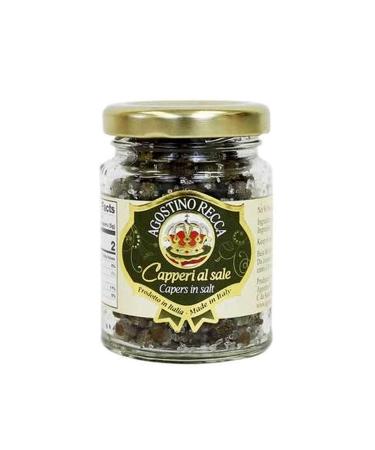 Agostino Recca Capers in Sea Salt - Pickled Capers Best for Sauces, Meats, & Garnishes (2.2 oz)