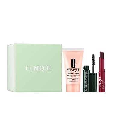 Clinique Icons Gift Set | Almost Lipstick in Black Honey | Moisture Surge 100H Moisturizer 1 Fl Oz | High Impact Mascara | Hydrating + Glow | Includes 3 Travel Size Pieces