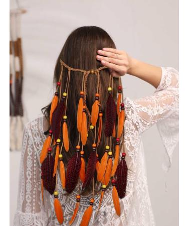 IYOU Boho Feather Headbands Orange Hippie Headpiece Tassel Headdress Gypsy India Hair Accessories for Women and Girls - Buy Online on GoSupps.com