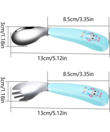 4PC Baby Cutlery Set - Stainless Steel Curved Spoons & Forks for Toddlers - Self-Feeding Baby Utensils in Blue & Pink - Buy Online on GoSupps.com