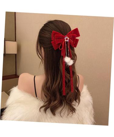 minkissy Hairpin Hair Bow for Women Bow Barrettes Women Bowknot Barrette Satin Bow Hair Barrette Hair Accessories for Girls Red Christmas Bow Bows for Women Child Princess Metal Headband - Buy Online on GoSupps.com