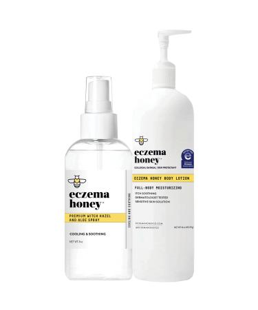ECZEMA HONEY Premium Witch Hazel & Aloe Spray & Oatmeal Body Lotion - Natural Dry Skin Repair - For Senstive Skin