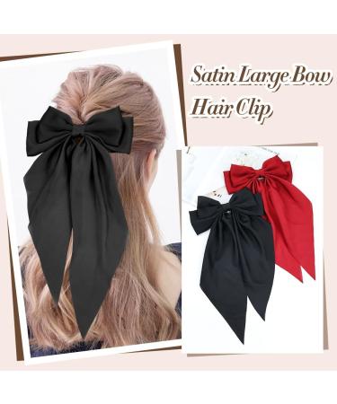 Cinaci 8 Pieces Silky Satin Big Hair Bows for Women Girls Teens Fancy Long Tail Bow Hair Clips French Hair Barrettes Hair Accessories - Buy Online on GoSupps.com