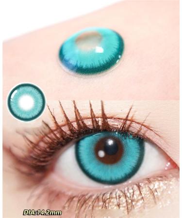 Contact lenses - pair of green monthly lenses with strength - hot -blooded green contact lenses colored 2 pieces of color lenses + lentil containers (0.0 diopters)