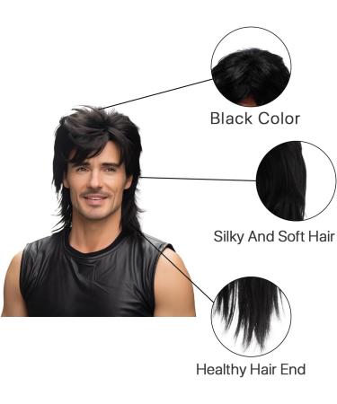 BERRYLION Men's Pop Rock Mullet Wig - Fancy Dress Wig for Adults - 70s/80s Style in Black - Buy Online on GoSupps.com