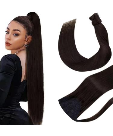 Hetto ponytail extensions real hair brown smooth braid extensions real hair remy ponytail extensions hair extension #2 darkest brown 45 cm 80g 45 cm 1-1 py #2