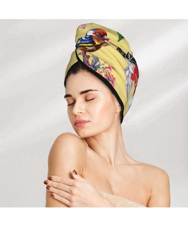 Microfiber Hair Drying Cap - Bright Birds Soft Absorbent Towel Wrap for Quick Drying Curly Long & Thick Hair | Fast-Dry Hair Towel with Button - Buy Online on GoSupps.com