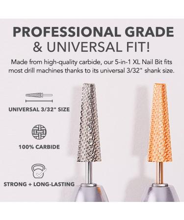Kiara Sky 5 in 1 XL Nail Drill Bit | 3/32"" Carbide Extra Long Multi-use Bit | 2-way Rotate Left and Right Handed | Manicure Pedicure Fast Acrylic + Gel Removal Fills Trim Length - (Coarse Silver) XL 5-in-1 Coarse Drill Bit Non Coated - Buy Online on GoSupps.com