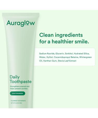 Auraglow Daily Toothpaste Anticavity Fluoride Toothpaste Helps Prevent Cavities Helps Strengthen Enamel Freshens Breath for Adults Kids Oral Care Wintergreen Flavor 4 oz (1 Pack) - Buy Online on GoSupps.com