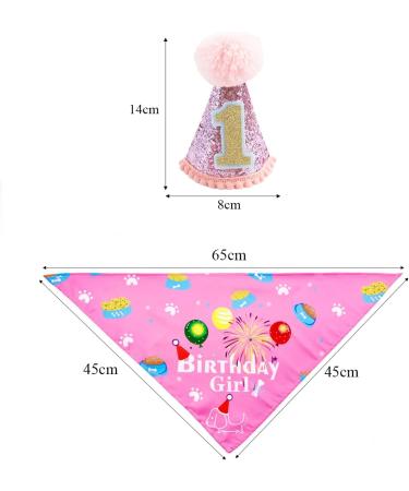 BIPY Dog 1st Birthday Hat Bandanas Set for Girls Small Medium Pets Pink Headdress Costumes Grooming Supplies for Party Celebration Decoration PINK-HatBandana - Buy Online on GoSupps.com