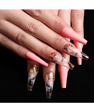 Sethexy Long Ballerina False Nails - Shiny Gold Sparkle Coffin Press-On Tips for Women & Girls | 24 St Bling Acrylic Nail Kit with Glue (Pink) - Buy Online on GoSupps.com