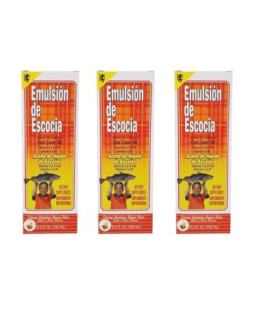 Emulsion de Escocia. Cod Liver Oil Dietary Supplement. Rich in Vitamins A D E and B1. Strawberry and Banana Flavour. 6.5 Fl.Oz / 192 mL. Pack of 3 6.5 Fl Oz (Pack of 3)
