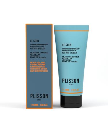 PLISSON Plisson - Energizing Face Scrub for Men - All Skin Types - 97% Natural Ingredients Volcanic Silica Joubarb Extract and Jojoba Oil - Made in France - 100ml