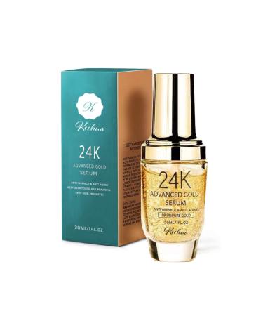 Pure 24k Gold Face Serum Hyaluronic Acid with Vitamin E & C  Peptides Ampoule  Brightens  Firms  treats Acne  Anti Wrinkles Anti-Aging reduces Dark Spots for women and men for All Skin Types to use day and night.