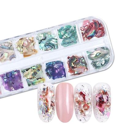 Nail Art Shell Flakes 1Box 12Grids Irregular Abalone Seashell Slices for Nail Art Nail Art Accessories Colorful Shell Pieces Nail Sequins Glitter for DIY Manicure (Shell Pieces C) - Buy Online on GoSupps.com