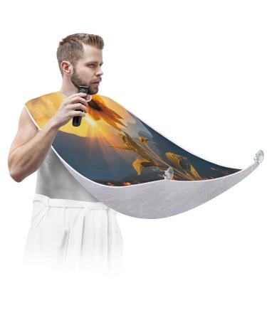 Landscape Mountain Sunflower Beard Bib Apron Beard Hair Catcher for Men Shaving Fathers Day Anniversary Christmas Gifts for Dad Husband Beard Bib with 2 Suction Cups