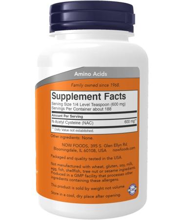 Now Supplements NAC (N-Acetyl Cysteine) 600mg Pure Powder - 4oz | White - Buy Online on GoSupps.com
