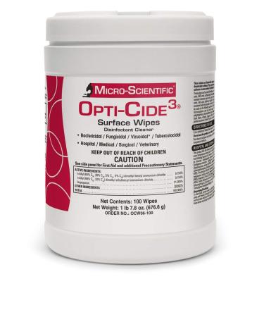 Micro-Scientific Opti-Cide3 Medical Disinfecting Wipes Healthcare Grade Disinfectant Cleaner Surface Wipes - OCW06-100
