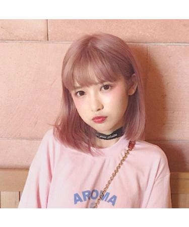 European and American fashion wig air bangs short hair ladies color bobo head light pink wig headgearNatural black Dark brown