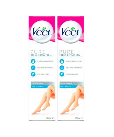 Veet 2 x Veet Silky Fresh Hair Removal Cream for sensitive skin on the body and legs moisturizes and exfoliates 2 bottles of 200 ml each