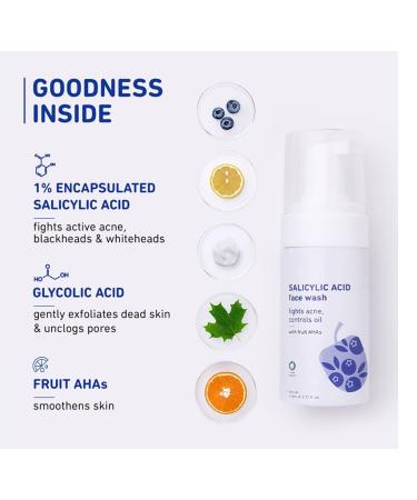 DRD 1% Encapsulated Salicylic Acid Foaming Face Wash|Fights Active Acne Blackheads&Breakouts|With Glycolic Acid&Fruit Ahas|All Skin Types|Creamy Face Cleanser For Women&Men|100% Vegan|110 Ml - Buy Online on GoSupps.com