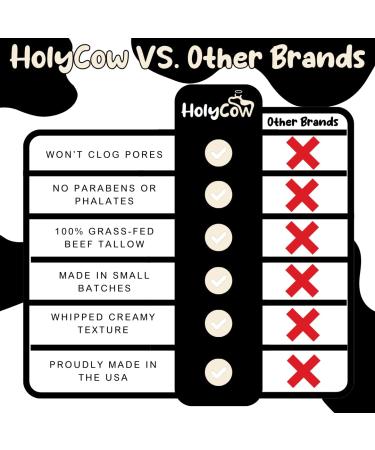 HolyCow Beef Tallow For Skin - Whipped Tallow Balm with Organic Jojoba Oil Grass Fed Beef Tallow Face Moisturizer for Eczema Baby Lip Balm - Lotion For Extremely Dry Skin (Vanilla Bean) - Buy Online on GoSupps.com