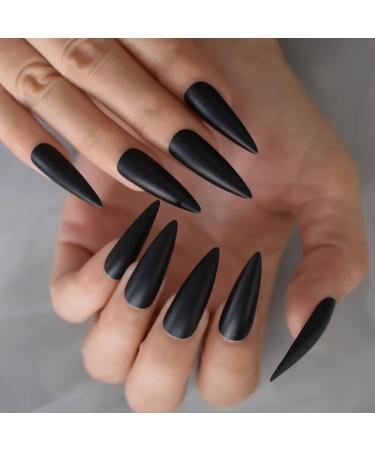 24pcs Extra Long Matte Black False Nails - Full Coverage Reusable & Long Lasting - International Shipping Available - Buy Online on GoSupps.com