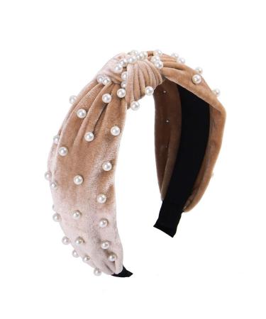Headbands for Women Pearl Headband - Twisted Faux Pearl Velvet Knotted Headband Women Wide Hair Hoop Vintage Turban for Women