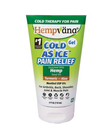 As Seen On TV Cold As Ice Pain Relief Gel by Hempvana, Fast-Acting Menthol Pain Gel with Hemp Seed Extract, Turmeric, & Aloe for Arthritis Pain Relief, Joint Pain Relief, Back Pain, Muscle Soreness