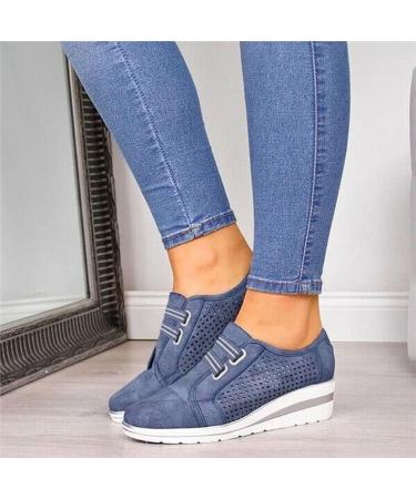 iDental Comfy - Elegant Orthopedic & Extremely Soft Shoes Women Slip On Trainers Sneakers Pumps Ladies Breathable Comfy Loafers Blue 8